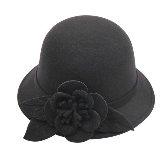 Womens Vintage Wool Felt Flowers Bucket Cloche Bowler Hat Church Wedding Dress Fascinator Hat Winter Felt Fedoras Basin Cap Small Bowler Hat