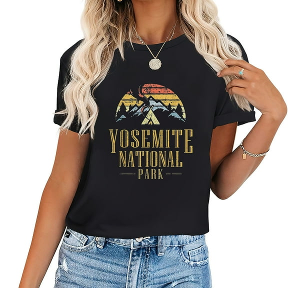 Womens Vintage Yosemite National Park Campfire T Shirt