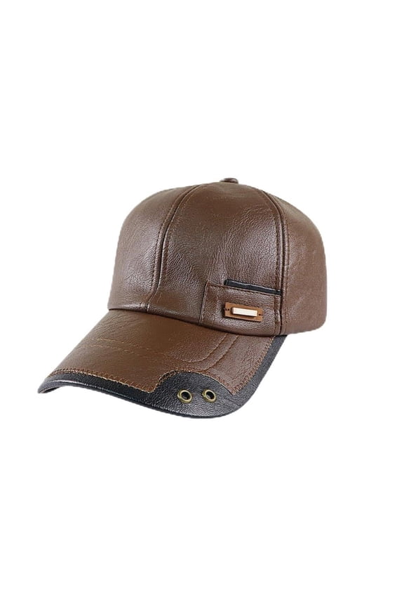 Womens Visor Hats CQXIDFH Windproof PU Leather Baseball Cap, Thick Fleece Warm Adjustable Outdoor Driving Headwear, Beanie Hat (Coffee, One Size)