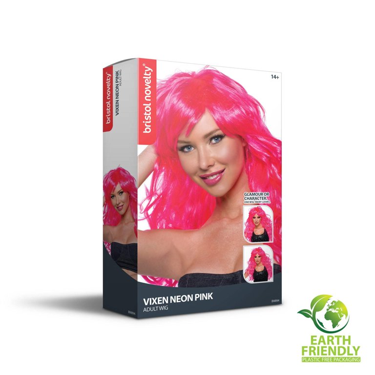 Womens Vixen Wavy Neon Pink Wigs Female Halloween Costume Womens Vixen Wavy Neon Pink Wigs Female Halloween Costume