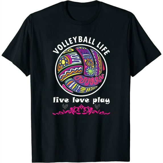 Womens Volleyball Life Girls Team T-Shirt Black 2XL