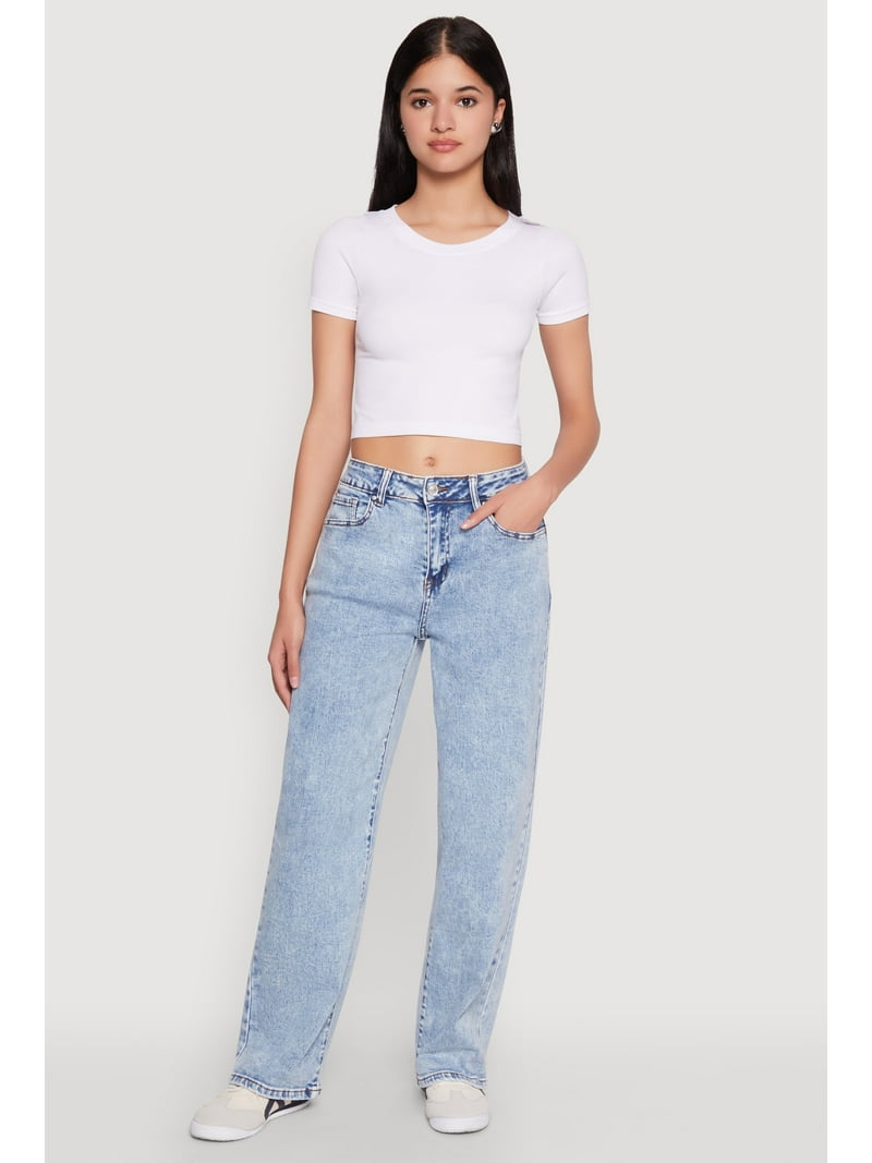 Womens WAX Acid Wash Straight Leg Jeans - Walmart.com