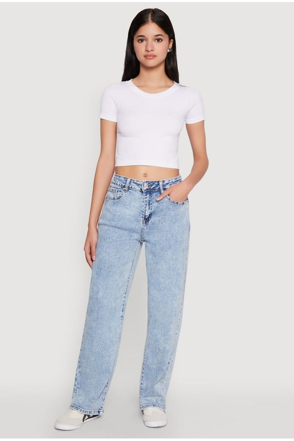 Womens WAX Acid Wash Straight Leg Jeans