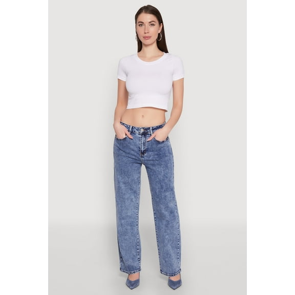 Womens WAX Acid Wash Straight Leg Jeans
