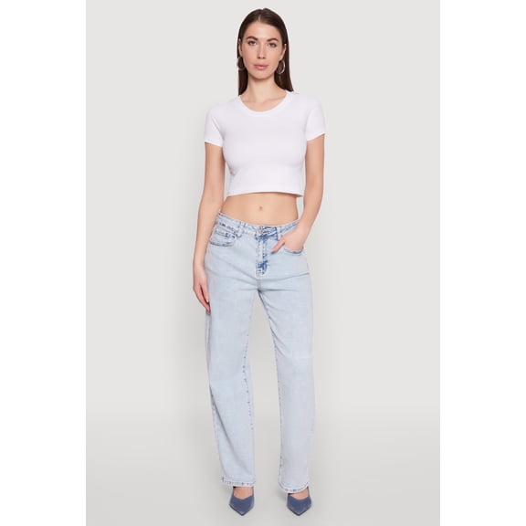 Womens WAX Acid Wash Straight Leg Jeans