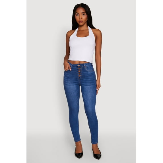 Womens WAX Button Fly Skinny Jeans