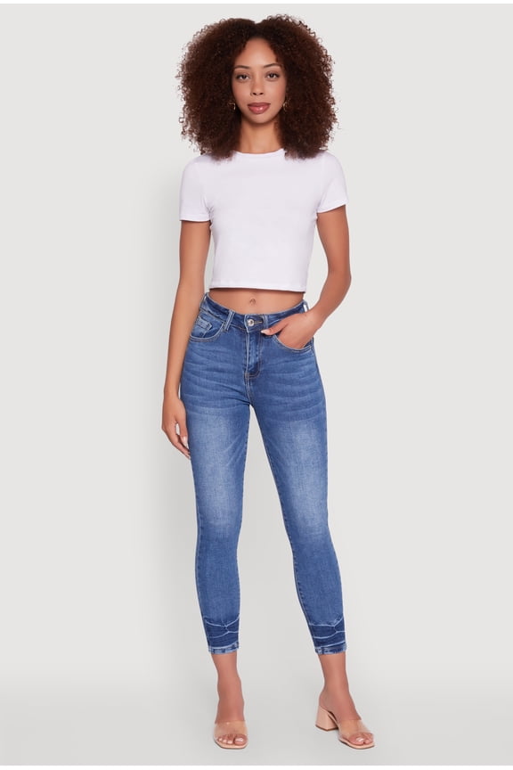 Womens WAX Crinkle Hem Whiskered Skinny Jeans