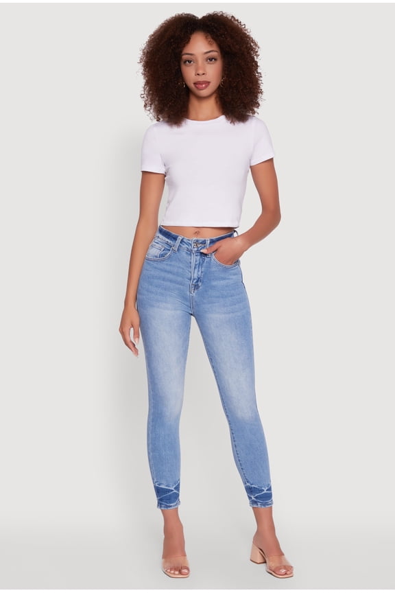 Womens WAX Crinkle Hem Whiskered Skinny Jeans