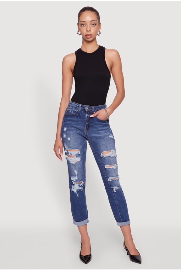Womens WAX Distressed Boyfriend Jeans