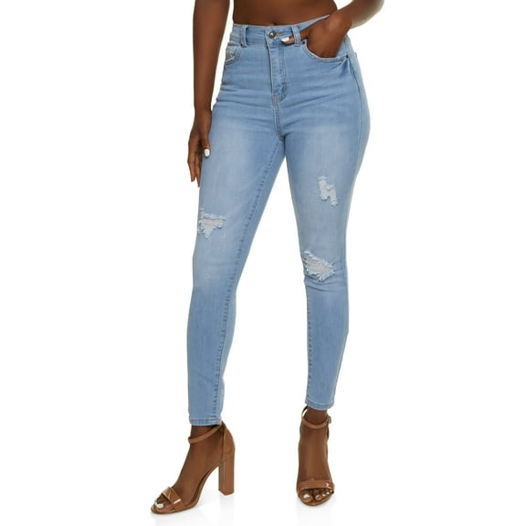 Womens WAX Distressed High Waist Cropped Skinny Jeans