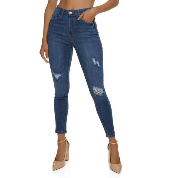 Womens WAX Distressed High Waist Cropped Skinny Jeans