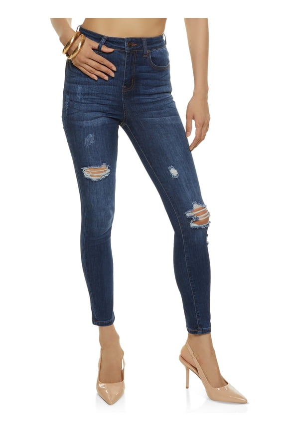 Women's WAX Stretch Distressed High Rise Jeans