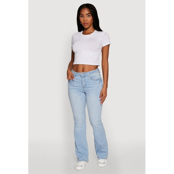 Womens WAX Stretch Flap Pocket Mid Rise Bootcut Jeans