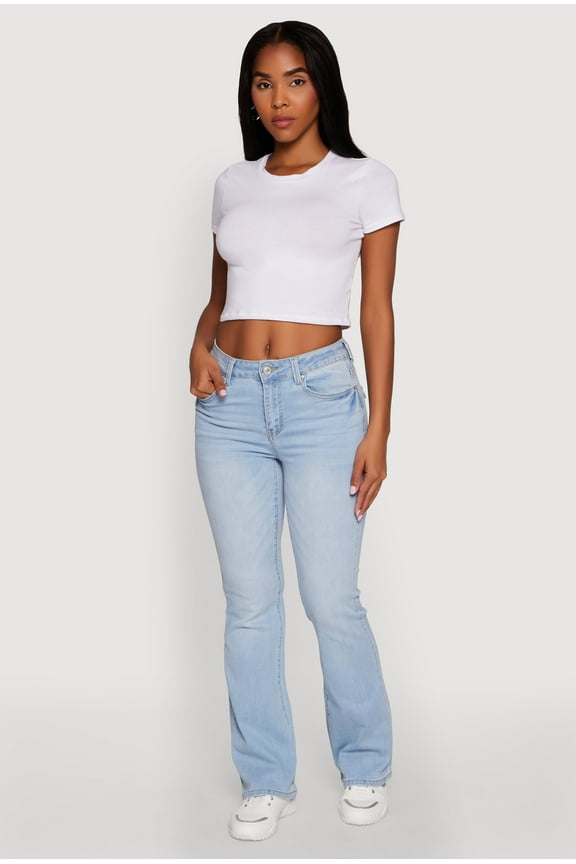 Womens WAX Stretch Flap Pocket Mid Rise Bootcut Jeans