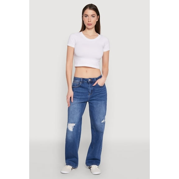 Womens WAX Whiskered Ombre Distressed Jeans