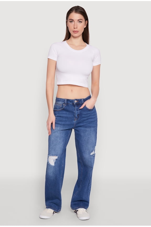 Womens WAX Whiskered Ombre Distressed Jeans