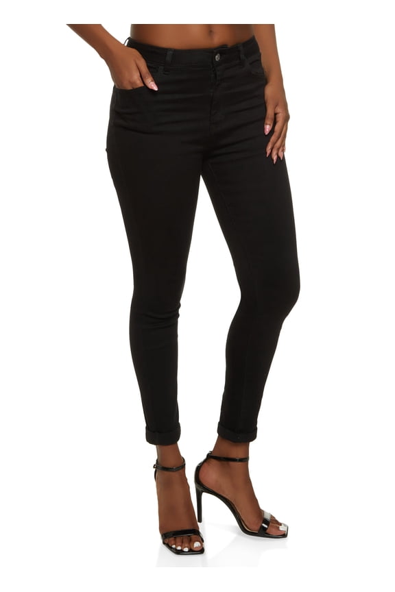 Womens WAX Whiskered Rolled Cuff Skinny Jeans