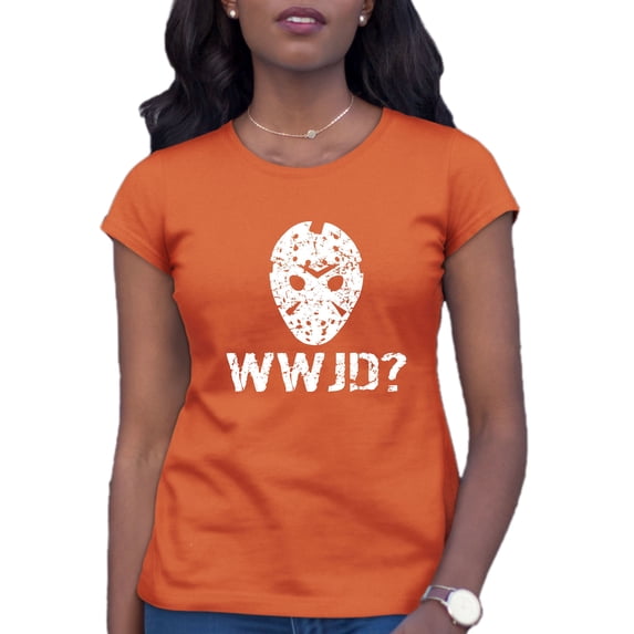 Womens WWJD What Would Jason Do? Funny Horror Movie T-Shirt