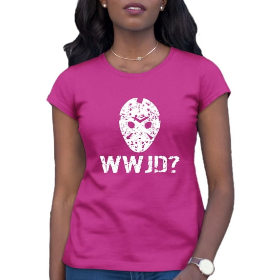 Womens WWJD What Would Jason Do? Funny Horror Movie T-Shirt
