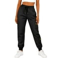 thumbnail image 1 of Womens Waffle Cargo Joggers Drawstring Elastic Waist Pants Casual Loose Solid Color Sweatpants with Pockets New Black M, 1 of 8