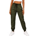 thumbnail image 1 of Womens Waffle Cargo Joggers Drawstring Elastic Waist Pants Casual Loose Solid Color Sweatpants with Pockets New Green S, 1 of 8