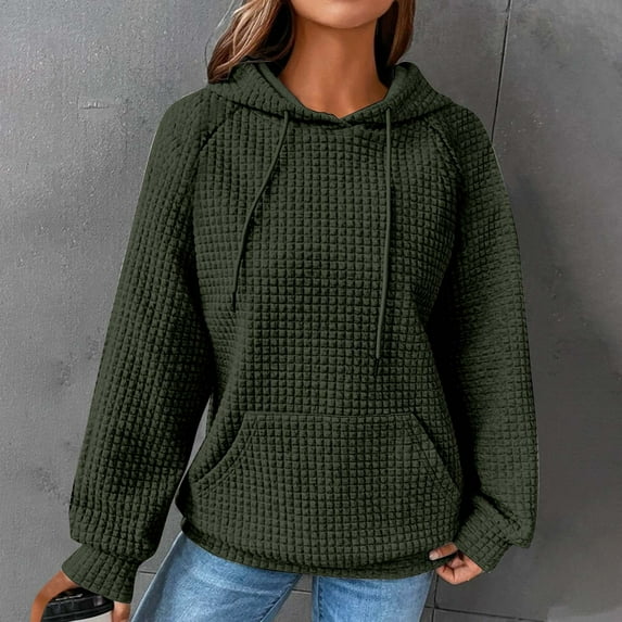 Brnmxoke Women Waffle Knit Cute Hoodies Drawstring Pullover Sweatshirts Fashion Casual 2023 Teen Girls Oversized Sweaters Comfy Fall Clothes Outfits