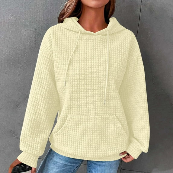 Womens Waffle Hoodie,Women Oversized Hoodies Casual Basic Solid Color Waffle Long Sleeve Pullover Top Hooded Sweatshirt with Pocket