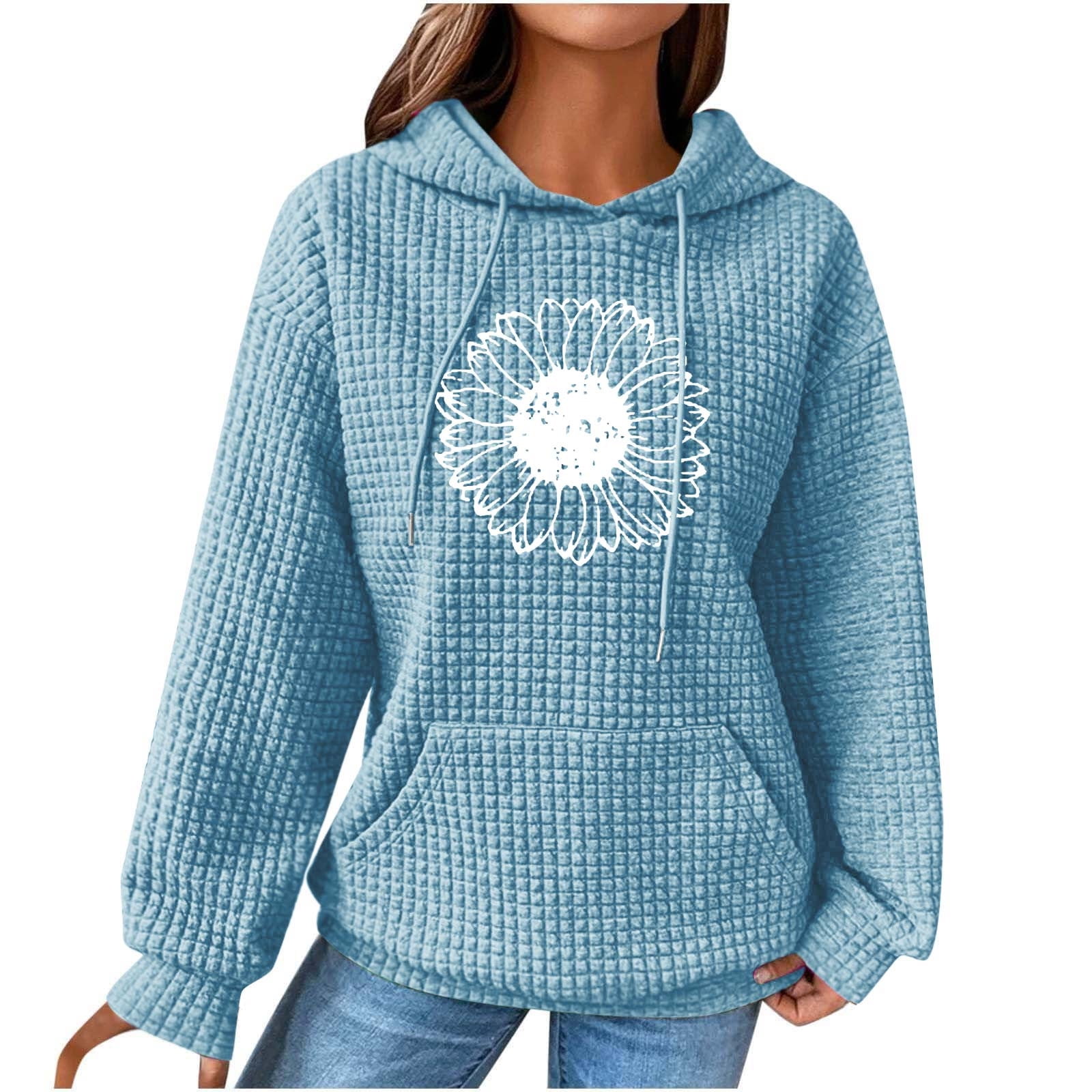 Womens Waffle Knit Hoodie,Oversized Hoodie for Women Casual Long Sleeve