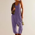 thumbnail image 1 of Womens Waffle Knit Jumpsuits Casual V Neck Baggy Onesie Rompers Sleeveless Loose Spaghetti Strap Overalls Jumpers with Pockets, 1 of 7