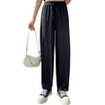 thumbnail image 1 of Womens Waffle Knit Lounge Wide Leg Pants High Elastic Waist Flowy Sweater Pants with Drawstring Black XL, 1 of 9