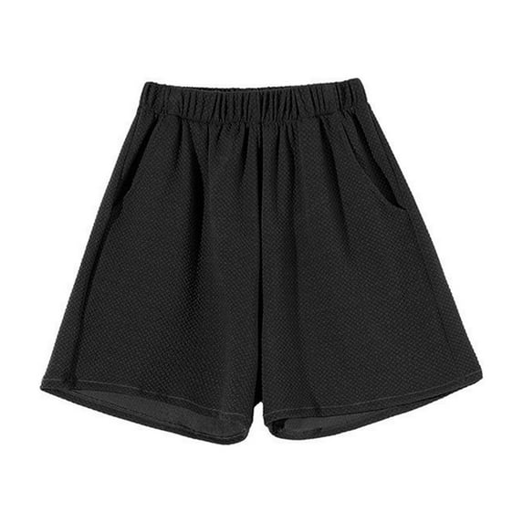 Womens Waffle Knit Lounge Wide Leg Shorts Solid Color High Elastic Waist Flowy Comfort Sweater Pants with Pockets