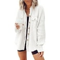 Womens Waffle Knit Shacket Boyfriend Shirt Jacket Button Down Blouse