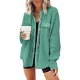 thumbnail image 1 of Womens Waffle Knit Shacket Boyfriend Shirt Jacket Button Down Blouse Loose Fit Long Sleeve Tops, 1 of 5