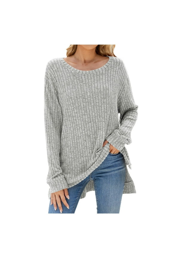 Womens Waffle Knit Tops Thermal Long Sleeve T Shirts for Women Slim Fitted Crew Neck Pullover Shirts Blouse