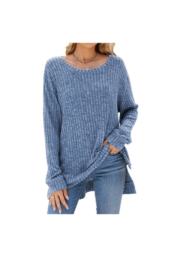 Womens Waffle Knit Tops Thermal Long Sleeve T Shirts for Women Slim Fitted Crew Neck Pullover Shirts Blouse