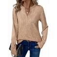 thumbnail image 1 of Womens Waffle Knit Tops V Neck Long Sleeve Shirts Henley Dresy Casual Blouses Fall Outfits 2025 Golden  M, 1 of 4