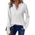thumbnail image 1 of Womens Waffle Knit Tops V Neck Long Sleeve Shirts Henley Dresy Casual Blouses Fall Outfits 2025 White L, 1 of 4