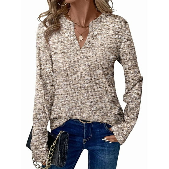 Womens Waffle Knit Tops V Neck Long Sleeve Shirts Henley Dresy Casual Blouses Fall Outfits 2025 XL