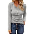 thumbnail image 1 of Womens Waffle Knit Tops with Buttons Crew Henley Neck Shirt Solid Color Fitted Casual Dressy Pullover Sweatshirt (XL, Gray), 1 of 4