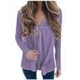 thumbnail image 1 of Womens Waffle Knitted Tops Long Sleeve Oversized Fall Casual V Neck Solid Color Buttons Down Pullover Shirts (Purple XL), 1 of 3