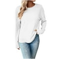 thumbnail image 1 of Womens Waffles Knit Pullover Open Back Casual Tops Long Sleeve Back Knot Shirts Blouse Womens Tshirts Loose Fitting S-64 White XL, 1 of 5