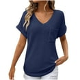thumbnail image 1 of Womens Waffles Knit Tops 2025 Spring Summer V Neck Cap Sleeve Shirts Lightweight Casual Sweater Ribbed Knit Pullover Tee Shirt Yoga Tunic T Shirts Tops Dark Blue XXL, 1 of 8