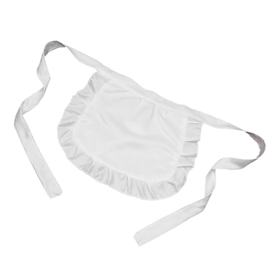 Womens Waist Apron with Pockets Retro Kitchen Cleaning Ruffles Half Apron (White)