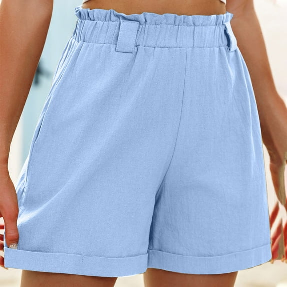 Womens Waist Summer High Shorts Cotton Waist Casual Women Shorts Elastic And Solid Women's Shorts