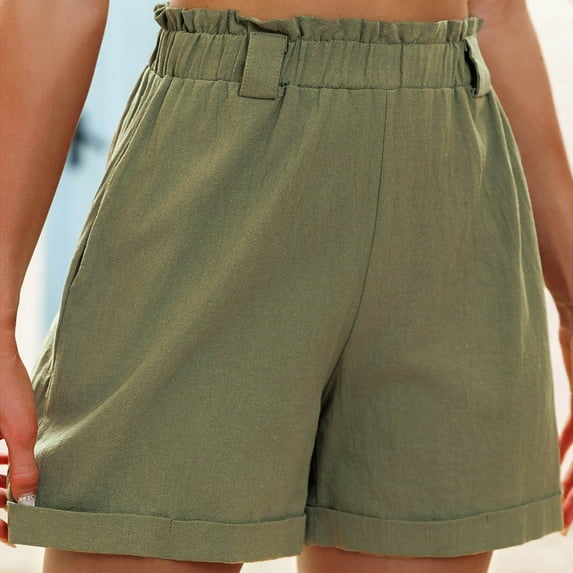 Womens Waist Summer High Shorts Cotton Waist Casual Women Shorts Elastic And Solid Women's Shorts