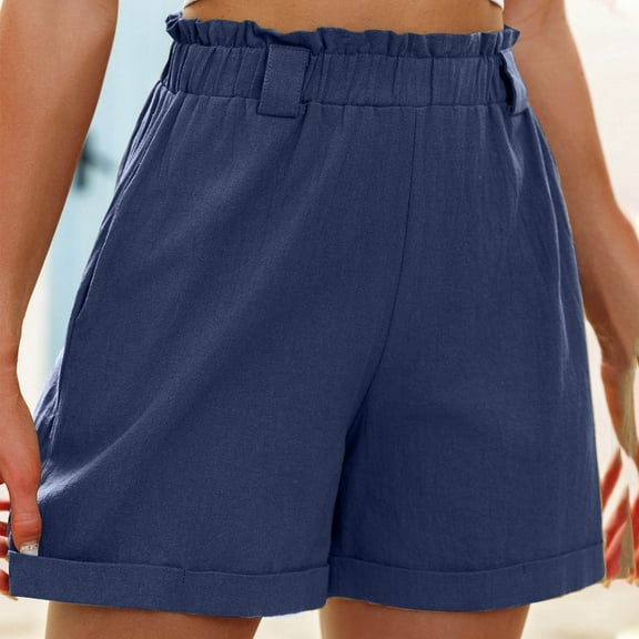 Womens Waist Summer High Shorts Cotton Waist Casual Women Shorts Elastic And Solid Women's Shorts