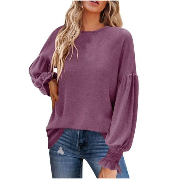 Womens Waistband Lantern Sleeve Casual Autumn Sweatshirt