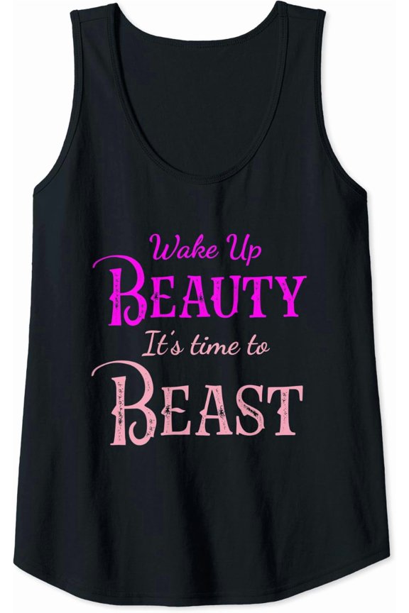Womens Wake Up Beauty It'S Time To Beast Workout Yoga Gym Tank Top Size S-3XL