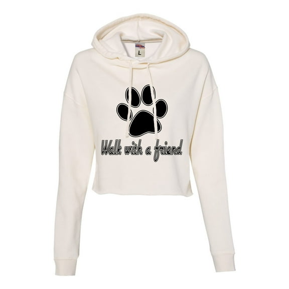 Womens Walk With A Friend Dog Lovers Pet Lovers Cropped Hooded Sweatshirt