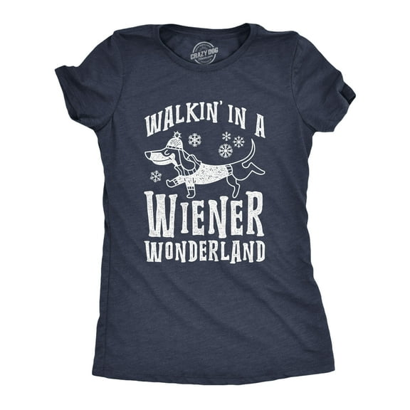 Womens Walkin In A Wiener Wonderland T Shirt Funny Christmas Song Dog Tee Womens Graphic Tees